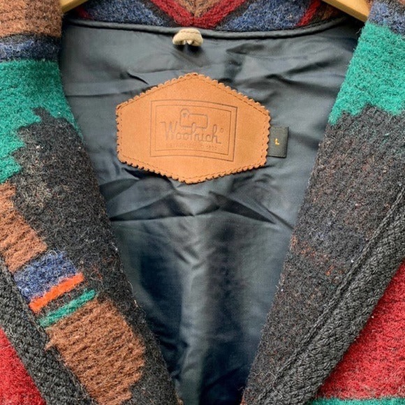 WOOLRICH Vintage Wool Aztec Western Boots Button Down Winter Coat Jacket Large - Picture 7 of 13